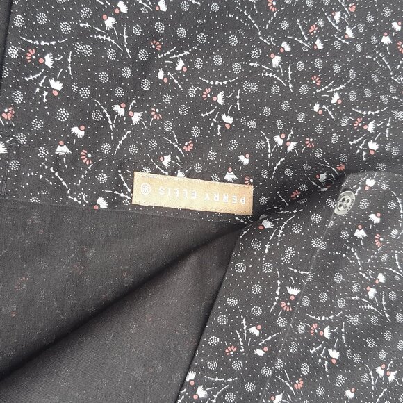 Perry Ellis SZ M Black w/ White & Salmon Print Men's Button Up Cotton Shirt - Picture 8 of 15